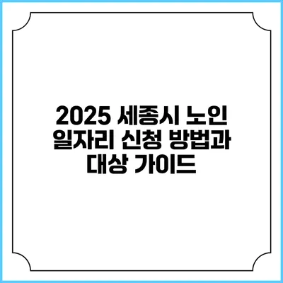 2025 세종시 노인 일자리 신청 방법과 대상 가이드