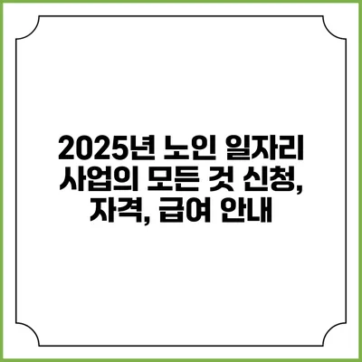 2025년 노인 일자리 사업의 모든 것: 신청, 자격, 급여 안내