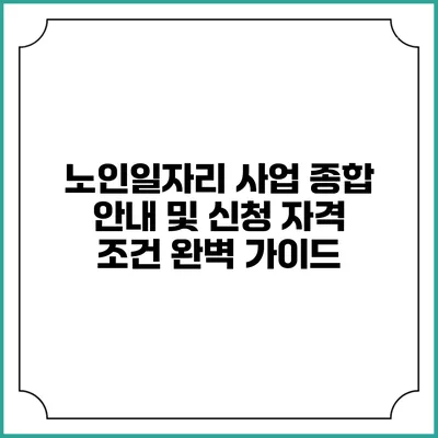 노인일자리 사업: 종합 안내 및 신청 자격 조건 완벽 가이드