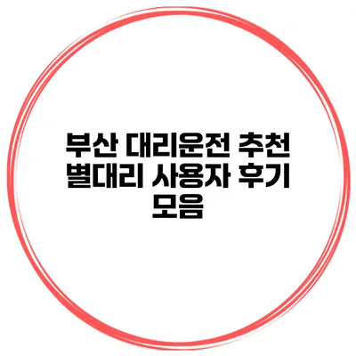 부산 대리운전 추천 별대리 사용자 후기 모음